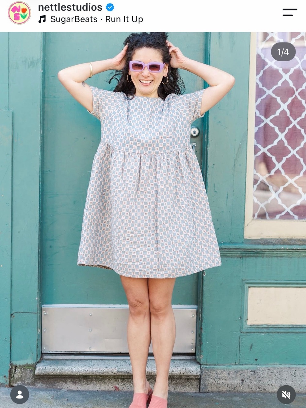 Nettle Studios Everyday Dress in Blue Floral Check sz Large